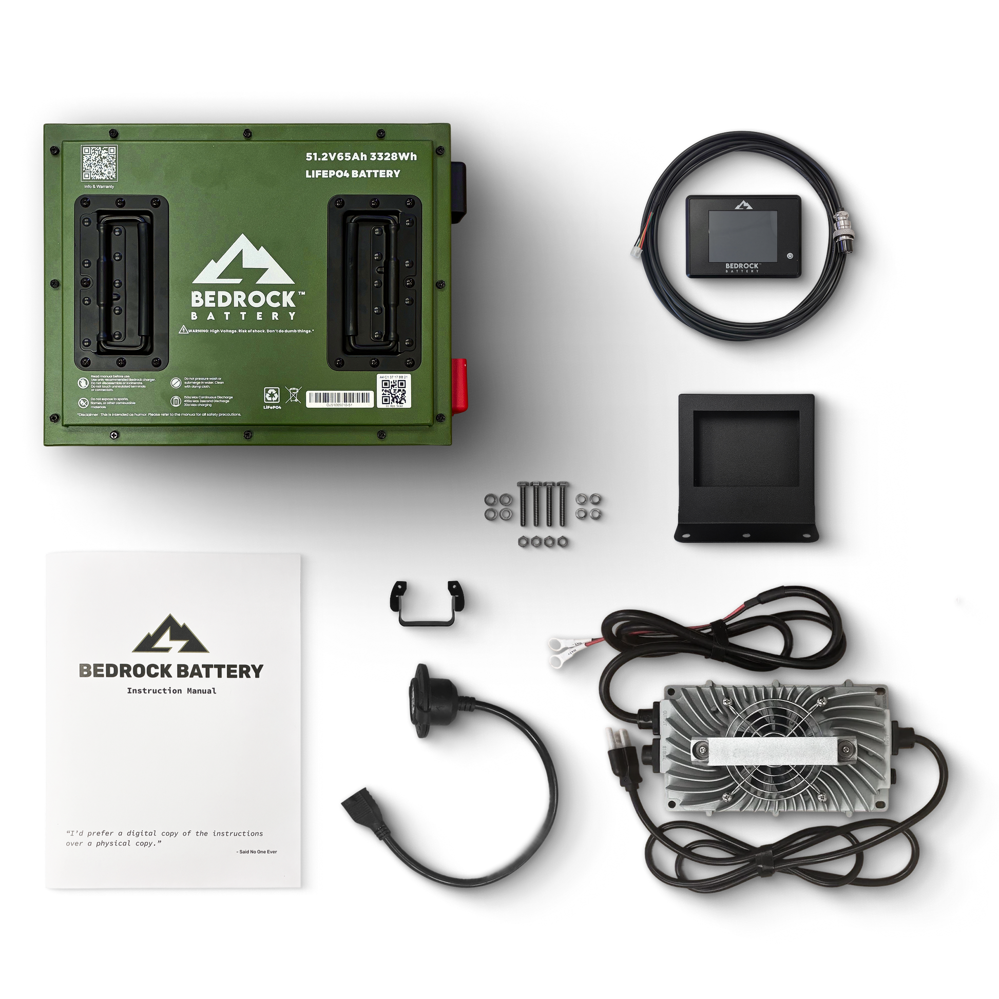 Bedrock Battery 48V 65Ah Slim Lithium Conversion Kit Inclusion with Touch Display Charge Meter for Precedent 04-08