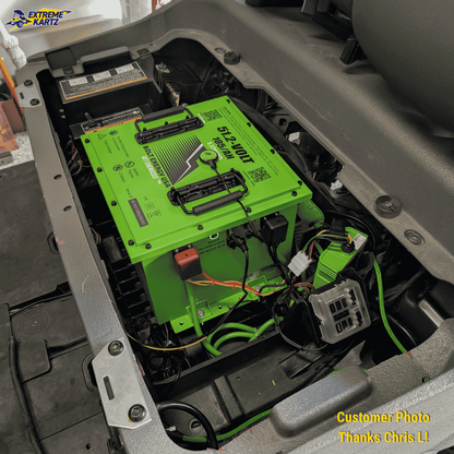 Bolt Energy 105AH 48 Volt MINI Golf Cart Lithium Battery - Professional Kit installed in a golf cart with clean wiring and compact battery fitment. Customer photo.