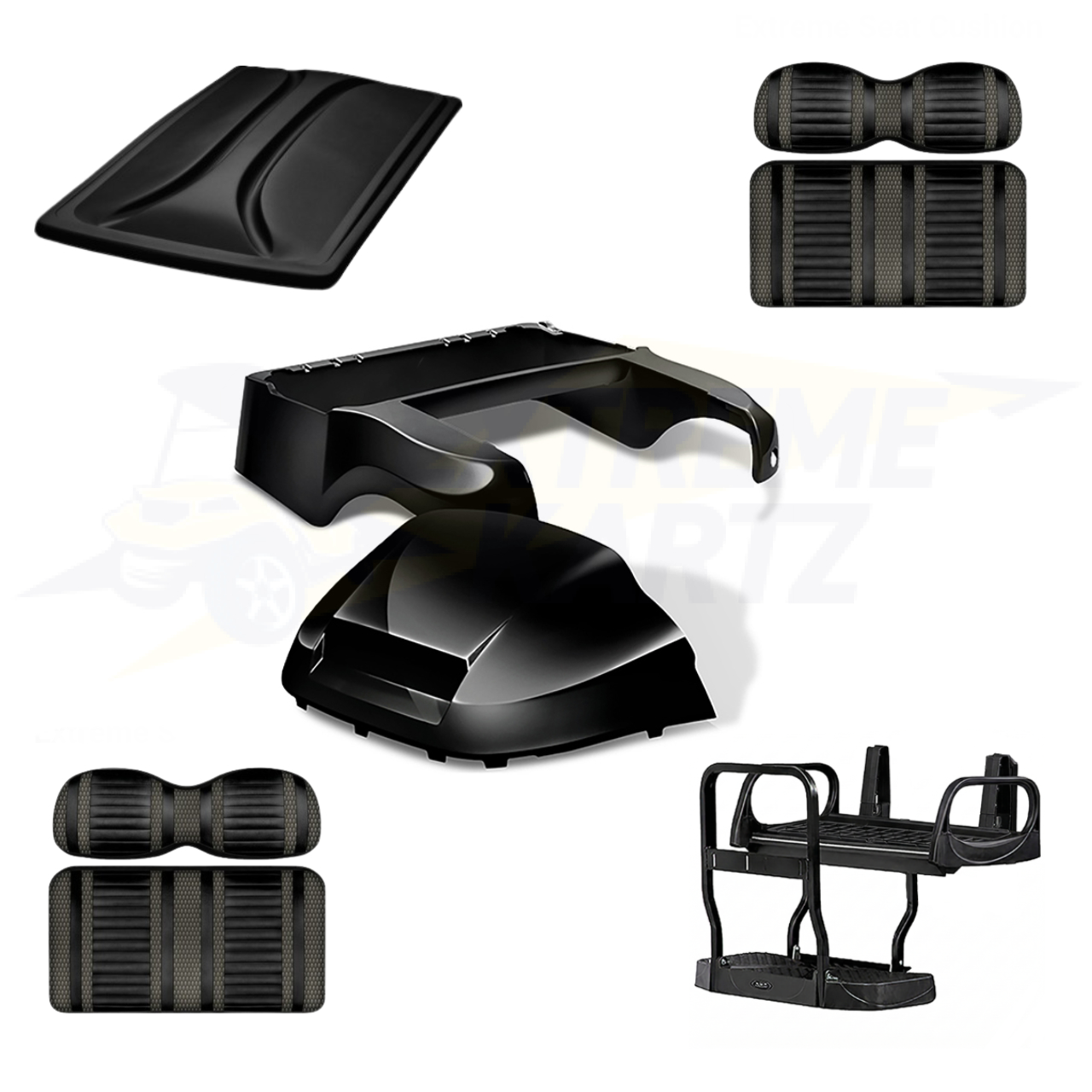 Precedent Factory Style 5pc Upgrade Kit:
Doubletake Body Kit - Black
Doubletake Extreme Seat -Black/Graphite
Doubletake 80" Top - Black
Doubletake Rear Seat Kit - Max5 (without cupholder)