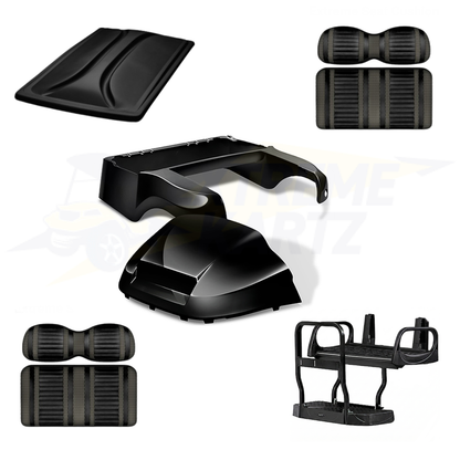 Precedent Factory Style 5pc Upgrade Kit:
Doubletake Body Kit - Black
Doubletake Extreme Seat -Black/Graphite
Doubletake 80" Top - Black
Doubletake Rear Seat Kit - Max5 (without cupholder)