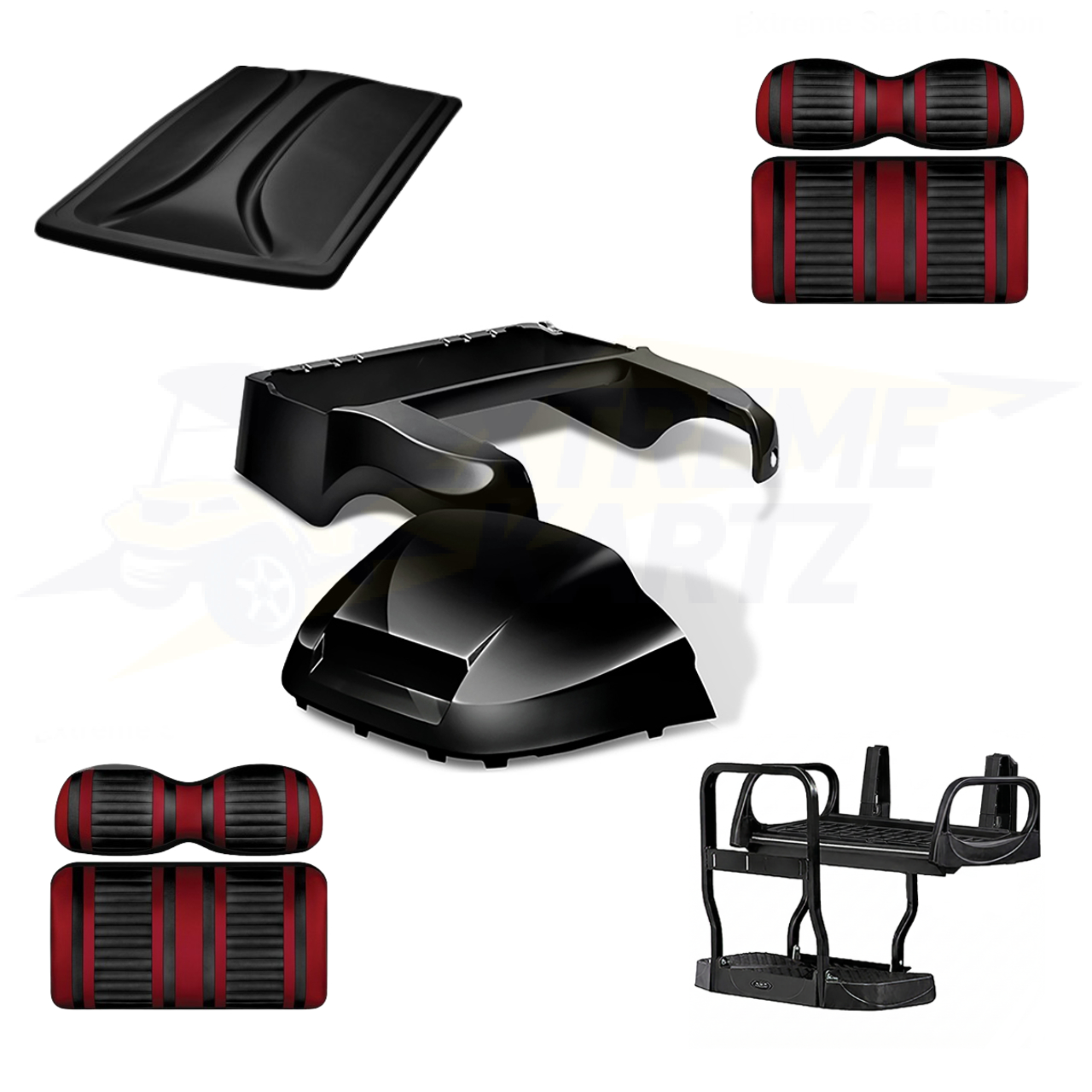 Precedent Factory Style 5pc Upgrade Kit:
Doubletake Body Kit - Black
Doubletake Extreme Seat -Black/Ruby
Doubletake 80" Top - Black
Doubletake Rear Seat Kit - Max5 (without cupholder)