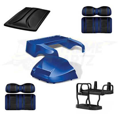 Precedent Factory Style 5pc Upgrade Kit:
Body Kit - Blue, Extreme Seat -Black/Blue, 80" Top - Black, Rear Seat Kit - Max5 (without Cupholder)