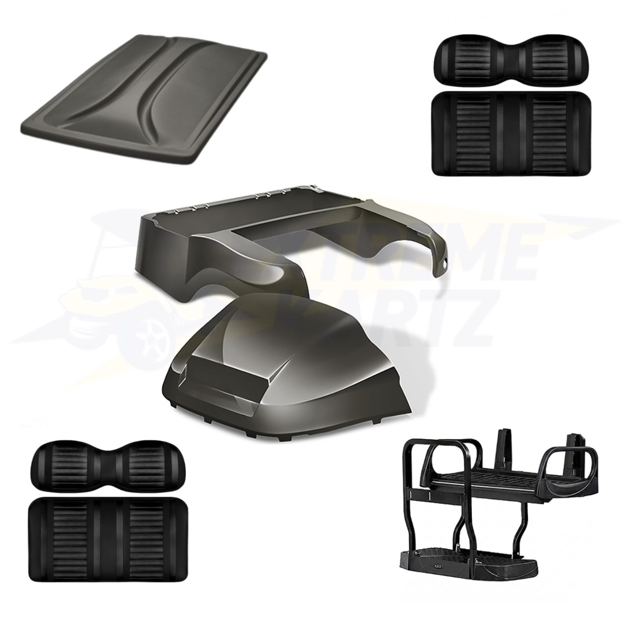 Precedent Factory Style 5pc Upgrade Kit:
Body Kit - Graphite, Extreme Seat -Black/Black, 80" Top - Graphite, Rear Seat Kit - Max5 (without Cupholder)