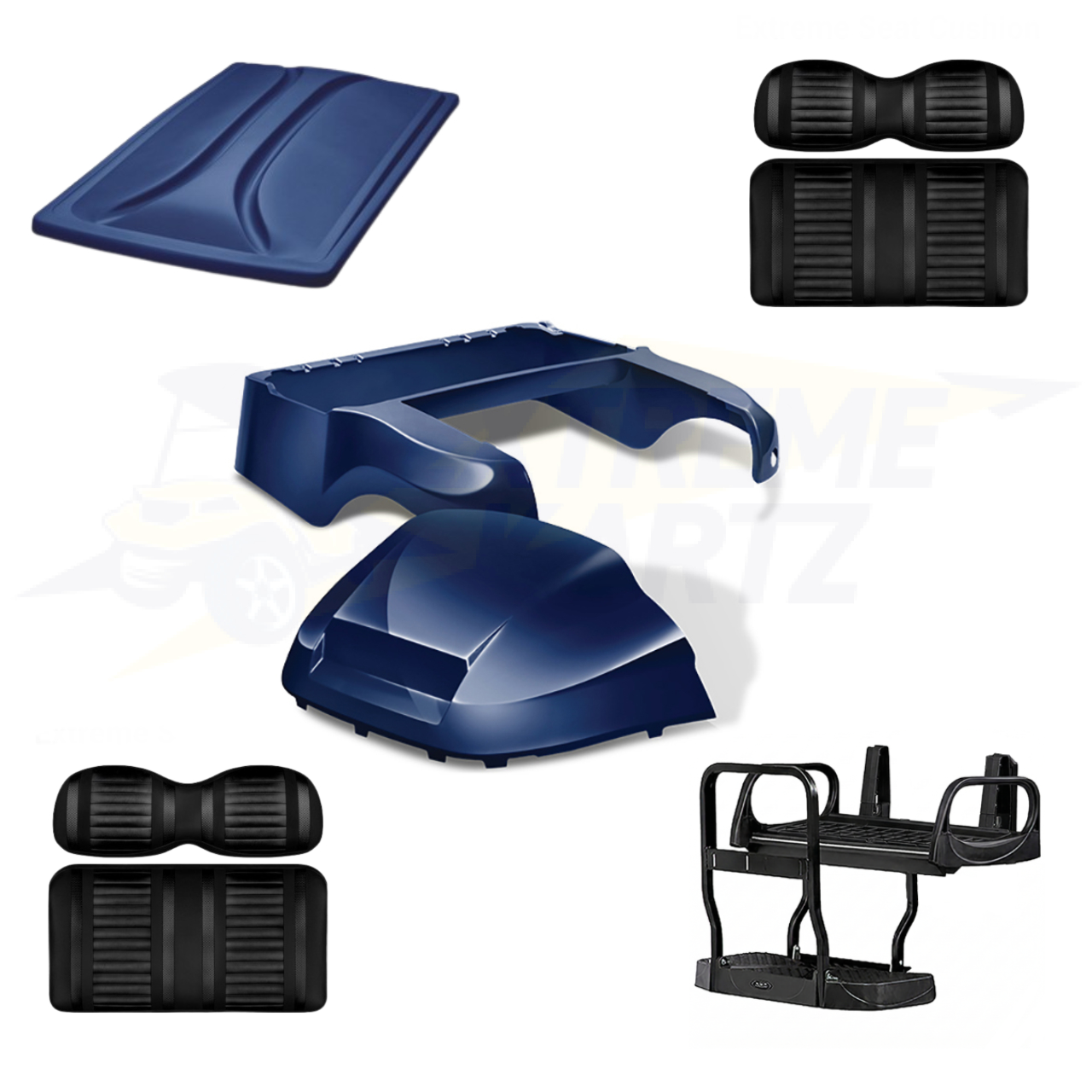 Precedent Factory Style 5pc Upgrade Kit-Doubletake Body Kit - Navy 
Doubletake Extreme Seat -Black/Black
Doubletake 80" Top - Navy
Doubletake Rear Seat Kit - Max5 (without cupholder)