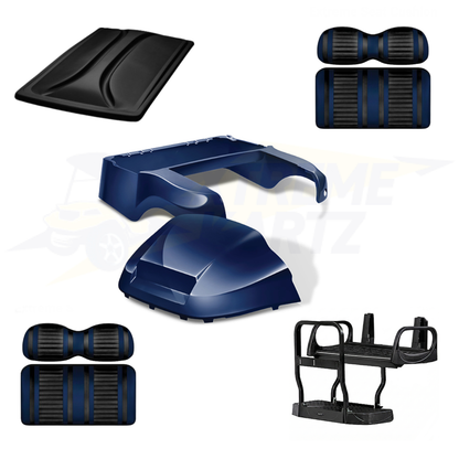 Precedent Factory Style 5pc Upgrade Kit-Doubletake Body Kit - Navy 
Doubletake Extreme Seat -Black/Navy
Doubletake 80" Top - Black
Doubletake Rear Seat Kit - Max5 (without cupholder)