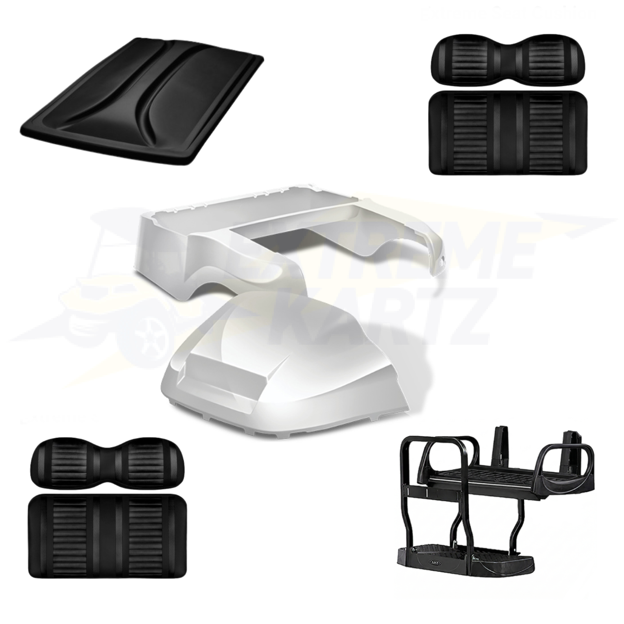 Precedent Factory Style 5pc Upgrade Kit:
Doubletake Body Kit - White
Doubletake Extreme Seat -Black/Black
Doubletake 80" Top - Black
Doubletake Rear Seat Kit - Max5 (without cupholder)