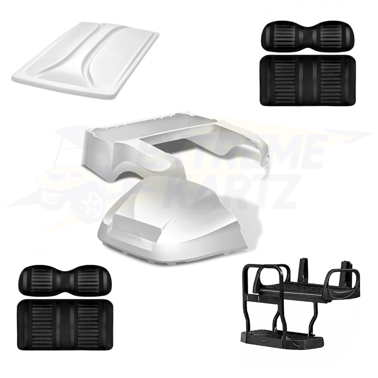 Precedent Factory Style 5pc Upgrade Kit:
Doubletake Body Kit - White
Doubletake Extreme Seat -Black/Black
Doubletake 80" Top - White
Doubletake Rear Seat Kit - Max5 (without cupholder)