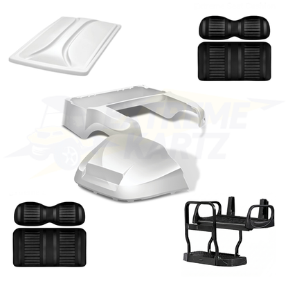 Precedent Factory Style 5pc Upgrade Kit:
Doubletake Body Kit - White
Doubletake Extreme Seat -Black/Black
Doubletake 80" Top - White
Doubletake Rear Seat Kit - Max5 (without cupholder)