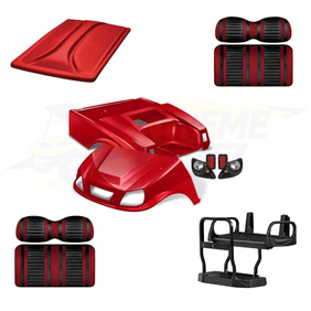 Club Car DS Spartan 5pc Upgrade Kit:
Doubletake Body Kit - Ruby
Doubletake Extreme Seat -Black/Ruby
Doubletake 80" Top - Ruby
Doubletake Rear Seat Kit - Max5 (without cupholder)