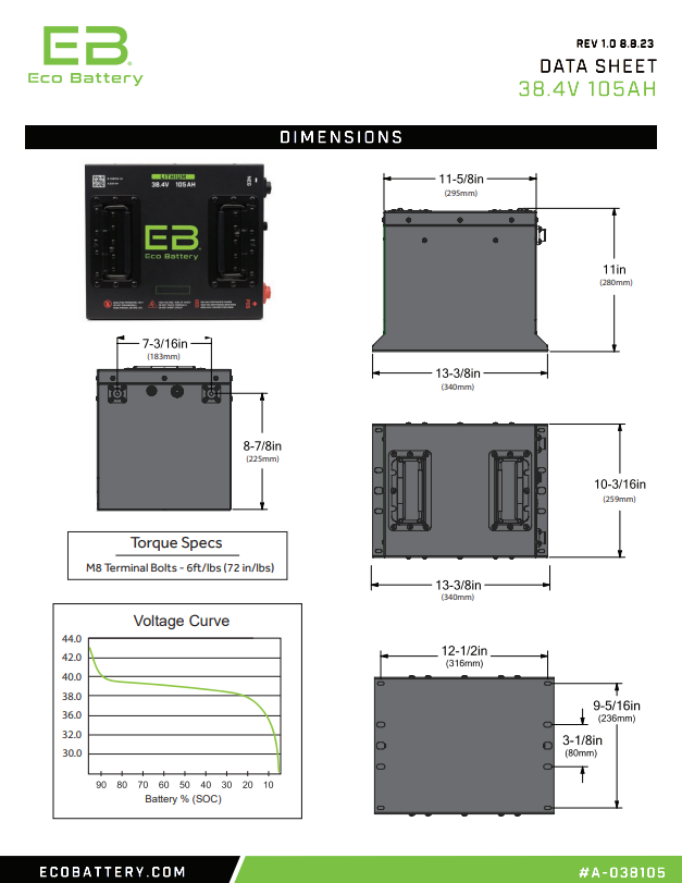 Eco Battery 36V 105Ah LifePo4 Battery "Cube" - individual