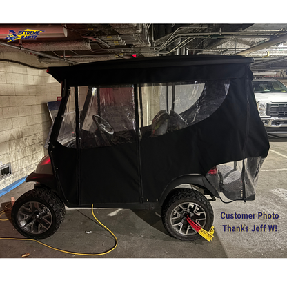 Driver-side view of DoubleTake 4 Passenger Enclosure for 80-inch top.