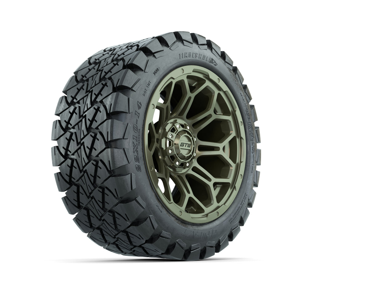 14” GTW Bravo Matte Recon Green Wheels with 22” Timberwolf Mud Tires – Set of 4