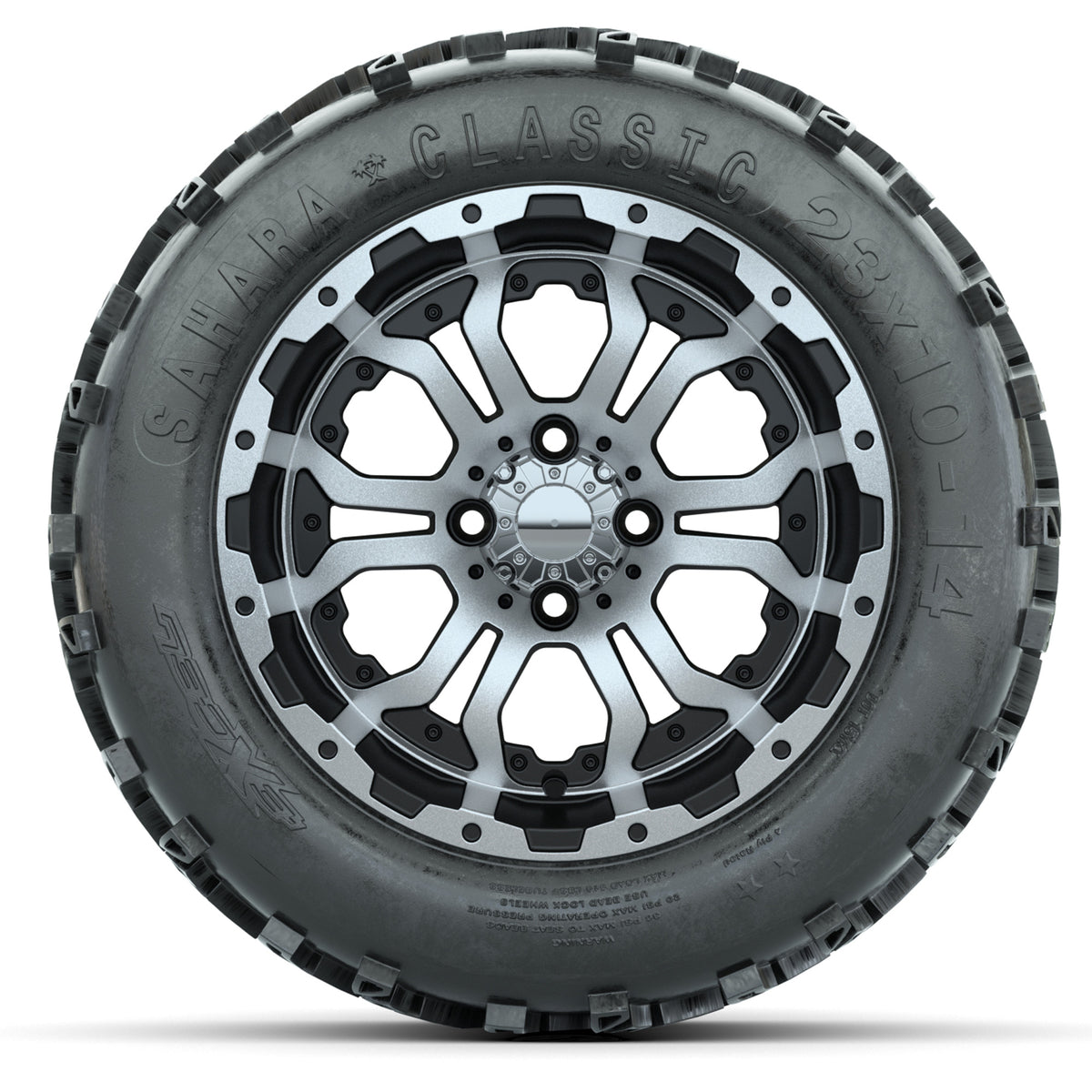 Set of (4) 14 in GTW Omega Wheels with 23x10-14 Sahara Classic All-Terrain Tires