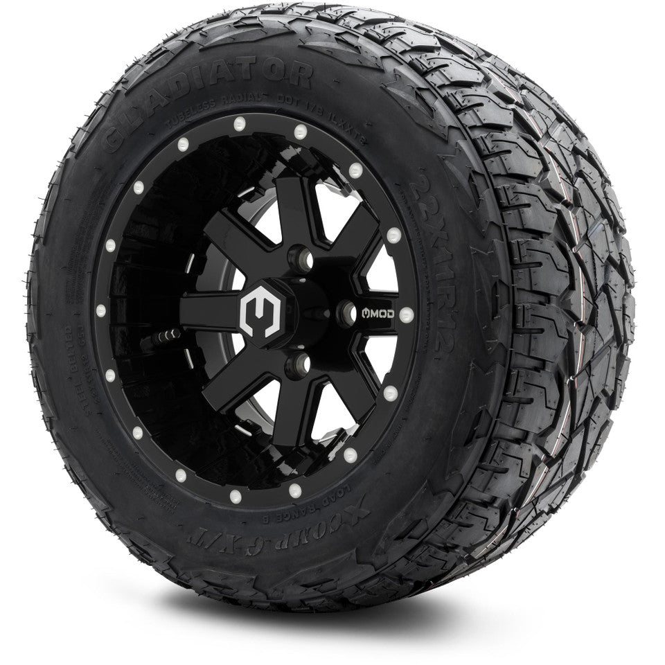 12" MODZ Assault Glossy Black - Tire and Wheel Combo