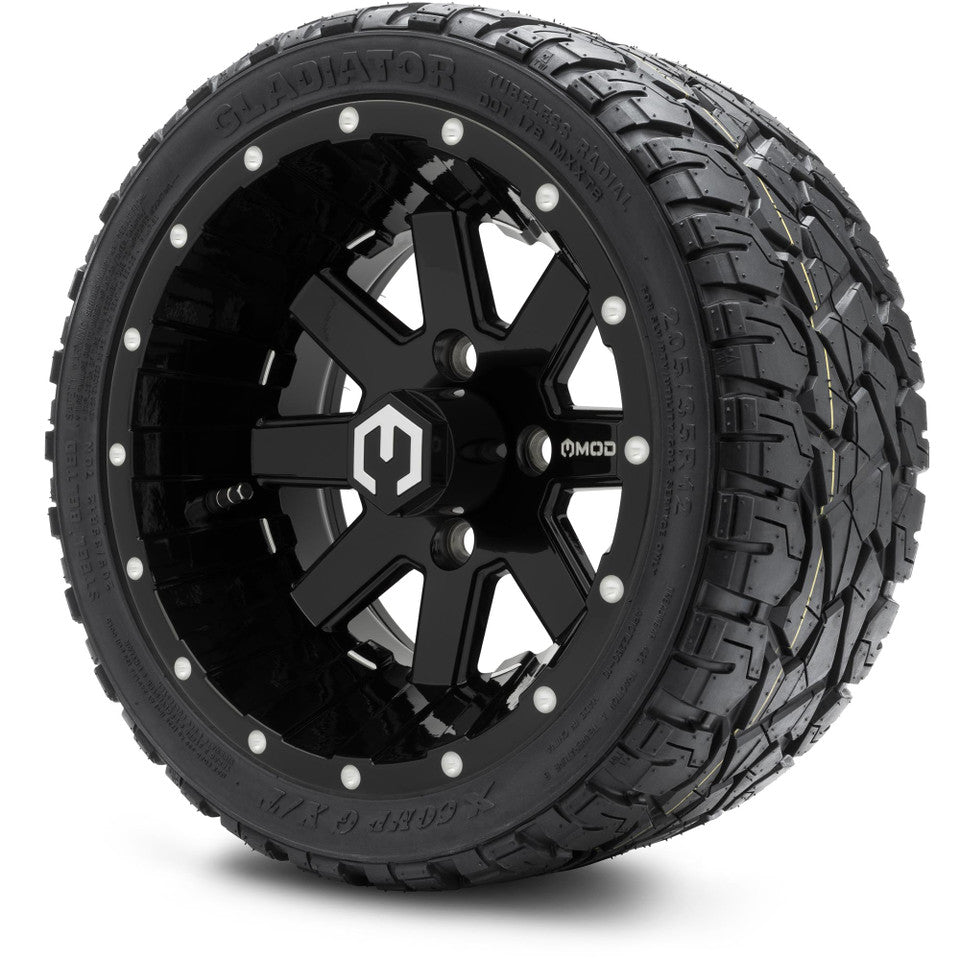 12" MODZ Assault Glossy Black - Tire and Wheel Combo