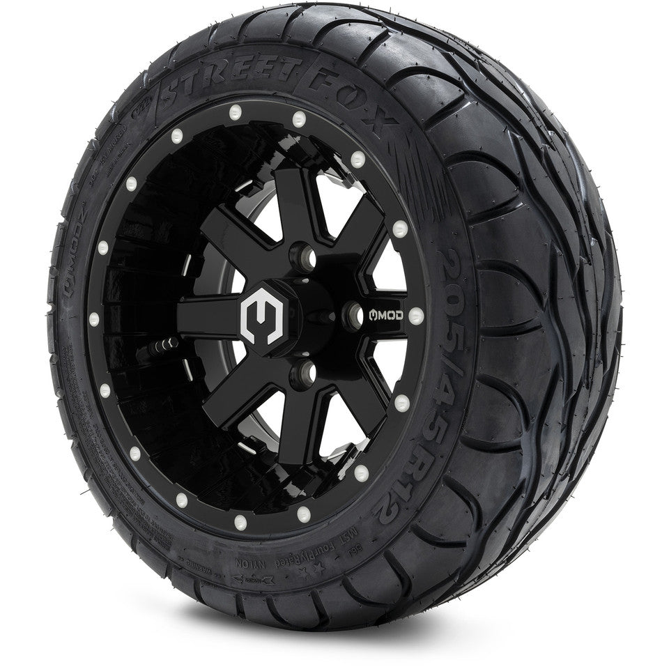 12" MODZ Assault Glossy Black - Tire and Wheel Combo