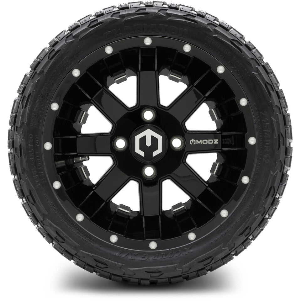 12" MODZ Assault Glossy Black - Tire and Wheel Combo