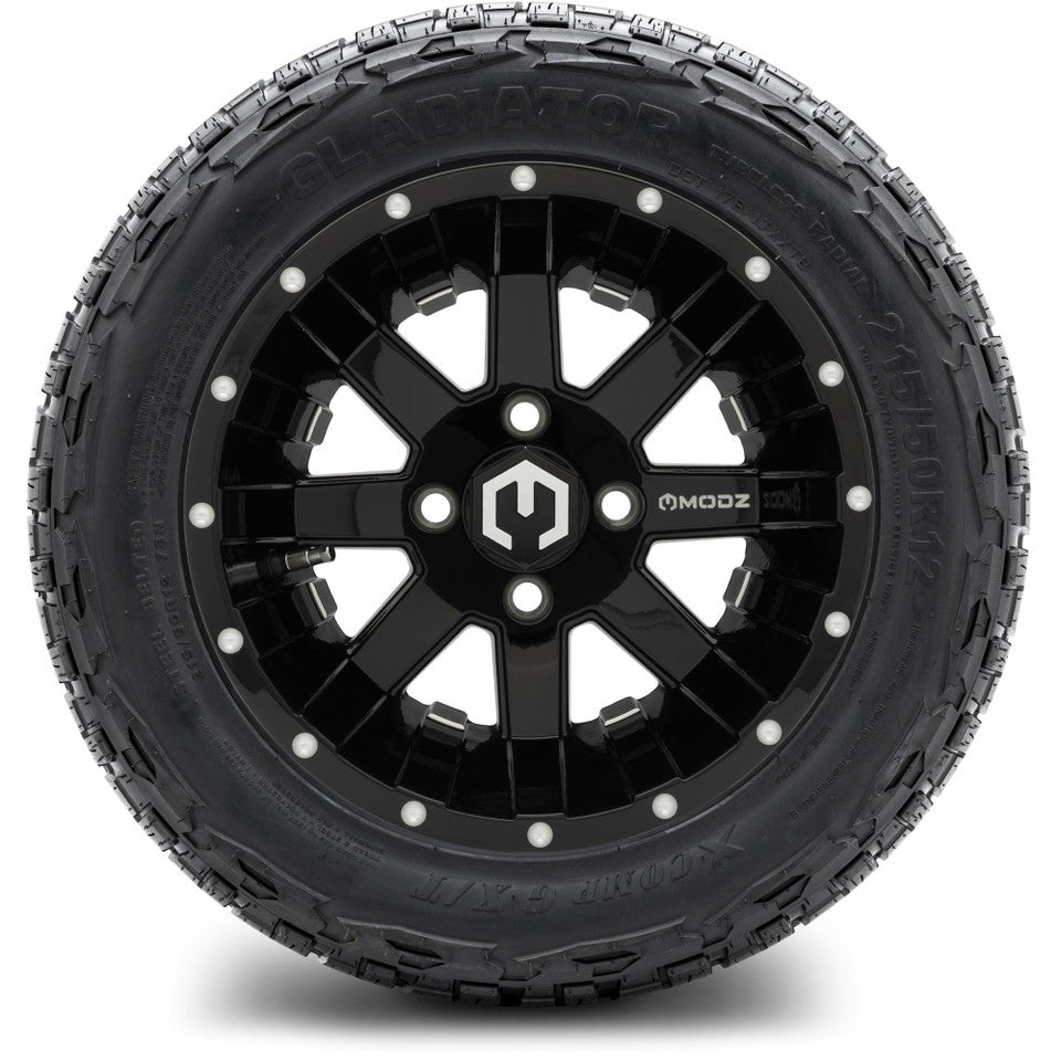 12" MODZ Assault Glossy Black - Tire and Wheel Combo
