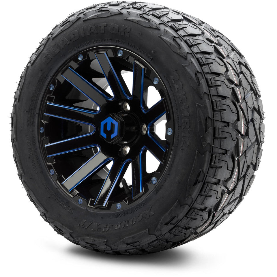12" MODZ Mauler Glossy Black & Blue - Tire and Wheel Combo