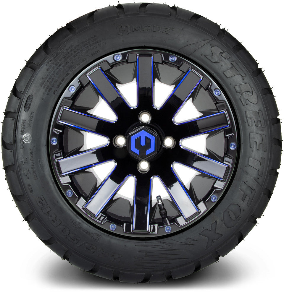 12" MODZ Mauler Glossy Black & Blue - Tire and Wheel Combo