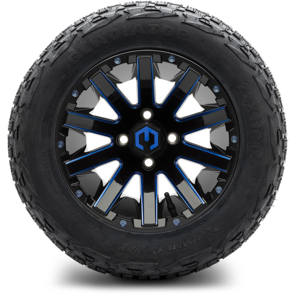 12" MODZ Mauler Glossy Black & Blue - Tire and Wheel Combo