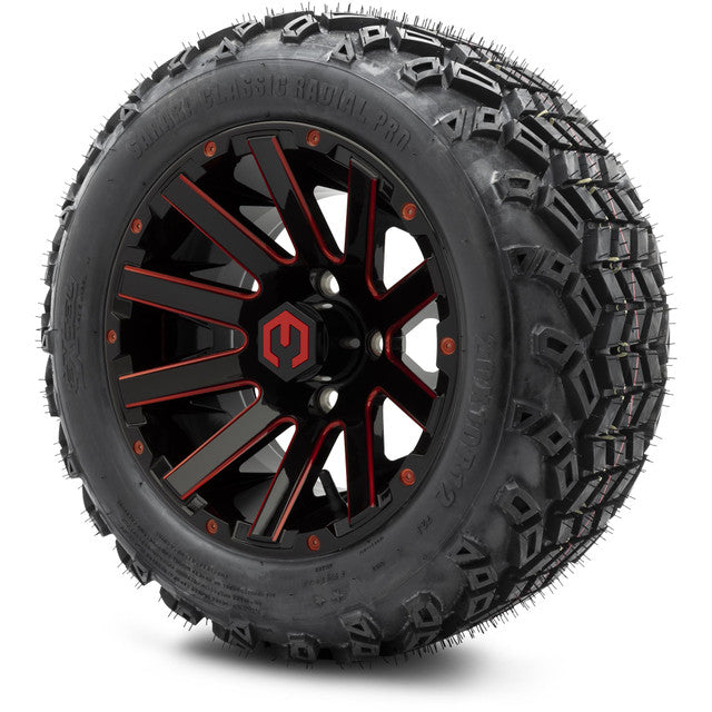 12" MODZ Mauler Glossy Black & Red - Tire and Wheel Combo
