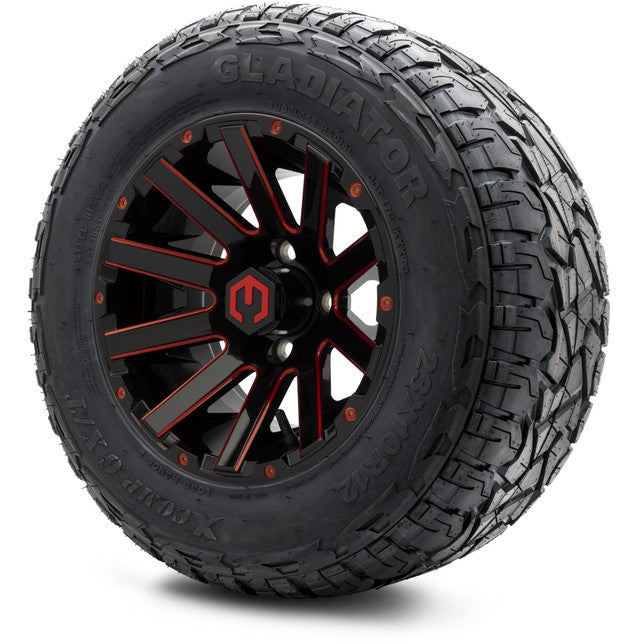 12" MODZ Mauler Glossy Black & Red - Tire and Wheel Combo