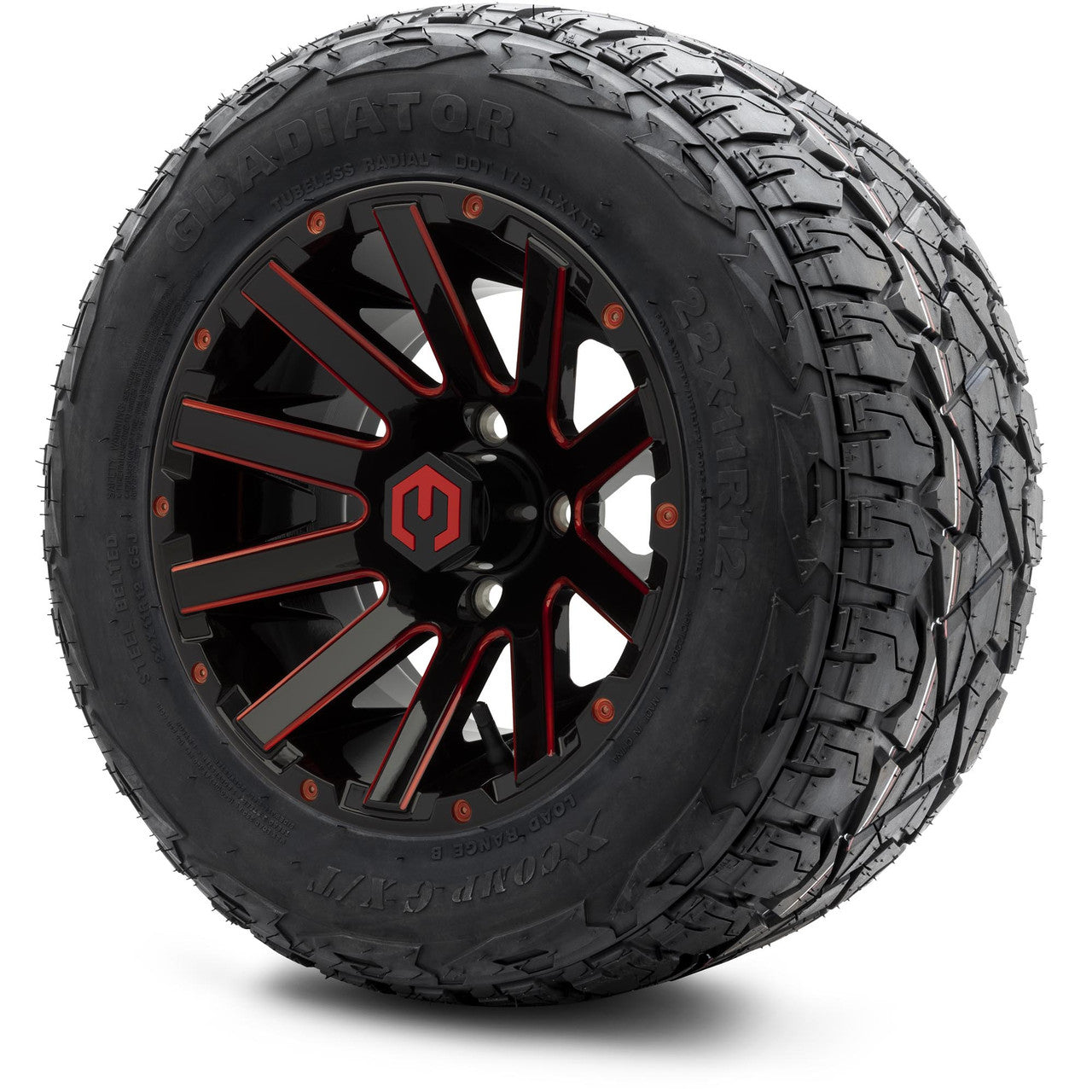 12" MODZ Mauler Glossy Black & Red - Tire and Wheel Combo