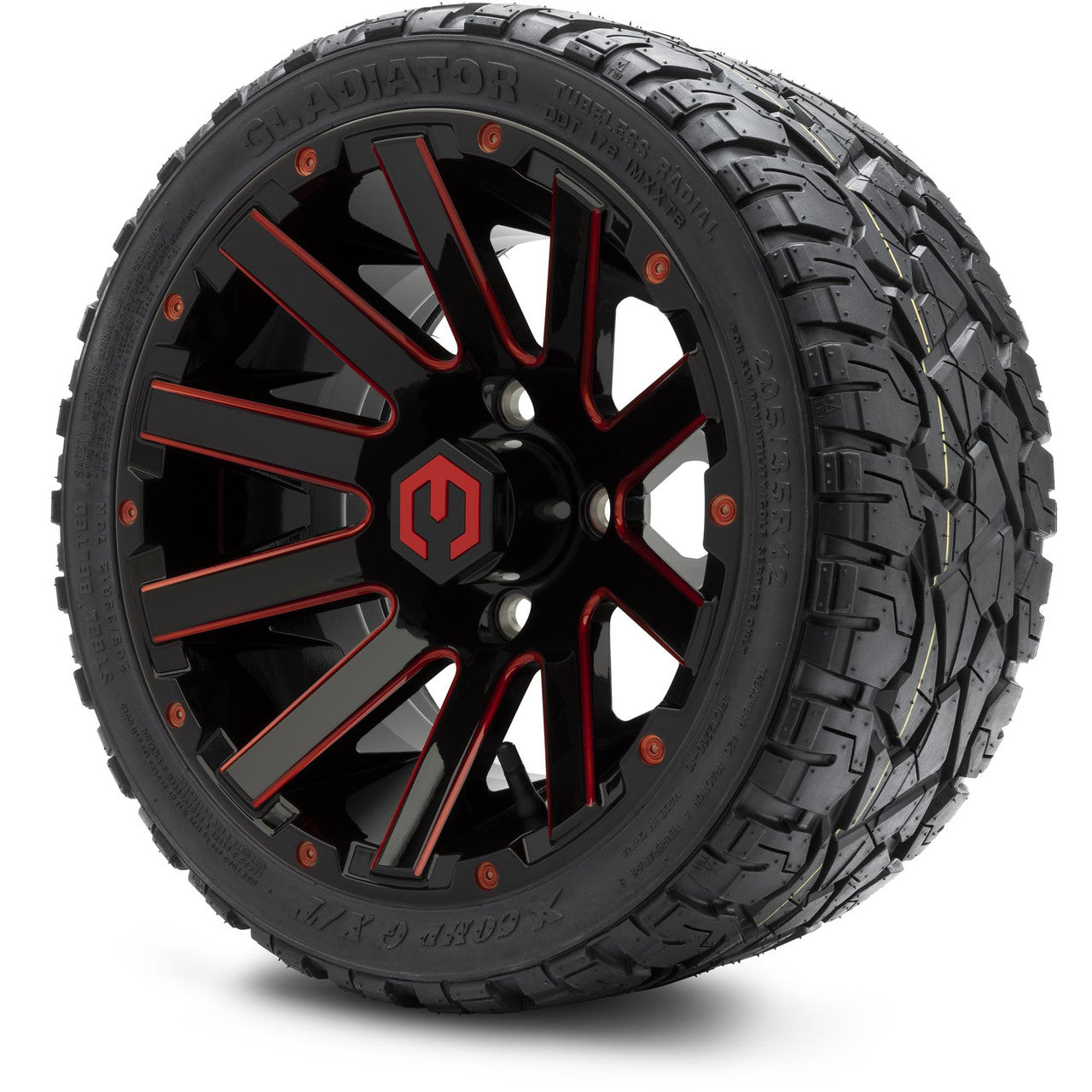 12" MODZ Mauler Glossy Black & Red - Tire and Wheel Combo