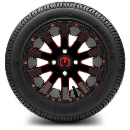 12" MODZ Mauler Glossy Black & Red - Tire and Wheel Combo