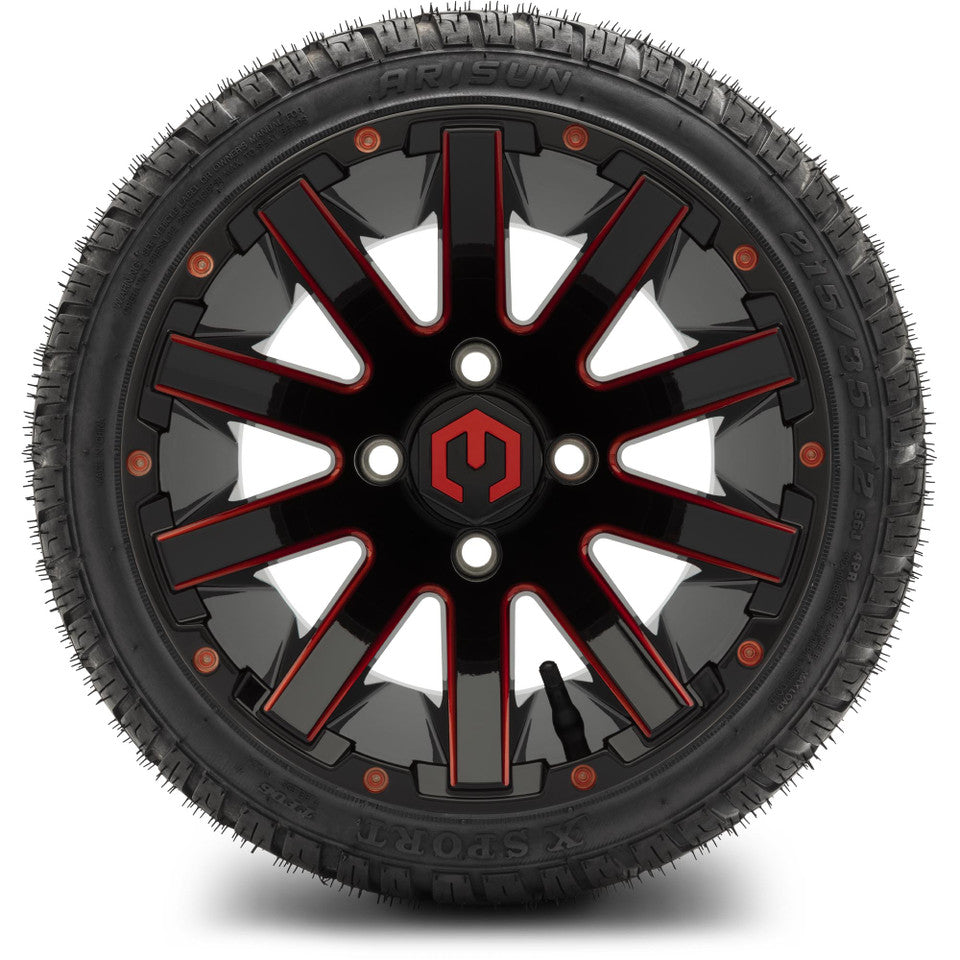 12" MODZ Mauler Glossy Black & Red - Tire and Wheel Combo