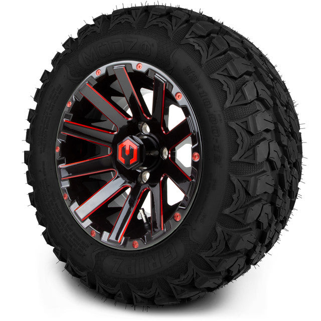 12" MODZ Mauler Glossy Black & Red - Tire and Wheel Combo
