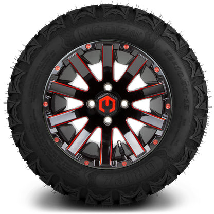 12" MODZ Mauler Glossy Black & Red - Tire and Wheel Combo
