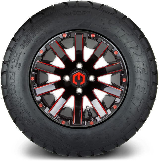 12" MODZ Mauler Glossy Black & Red - Tire and Wheel Combo