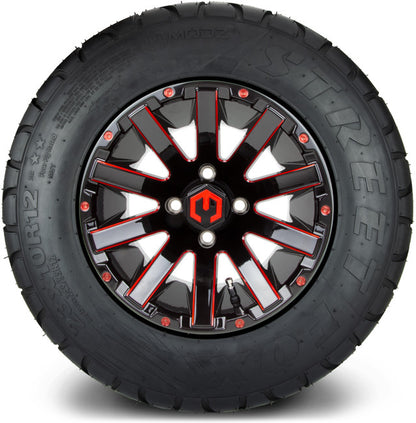12" MODZ Mauler Glossy Black & Red - Tire and Wheel Combo