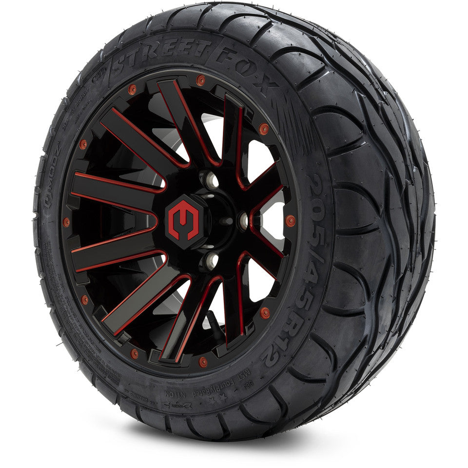 12" MODZ Mauler Glossy Black & Red - Tire and Wheel Combo
