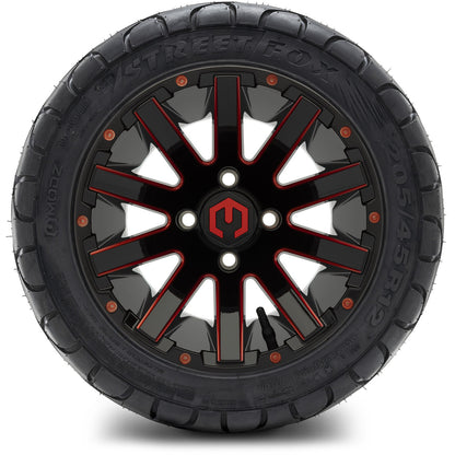 12" MODZ Mauler Glossy Black & Red - Tire and Wheel Combo