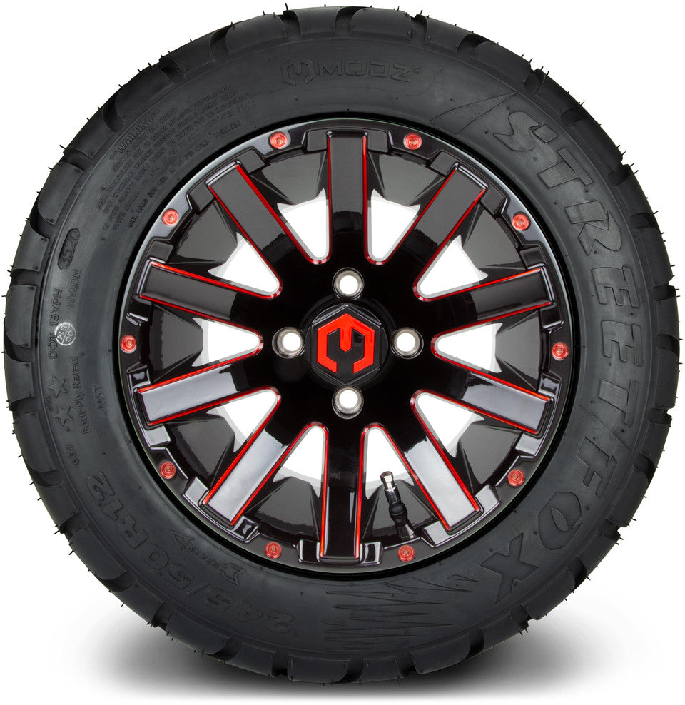 12" MODZ Mauler Glossy Black & Red - Tire and Wheel Combo