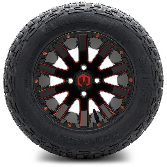 12" MODZ Mauler Glossy Black & Red - Tire and Wheel Combo