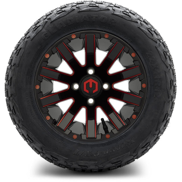 12" MODZ Mauler Glossy Black & Red - Tire and Wheel Combo