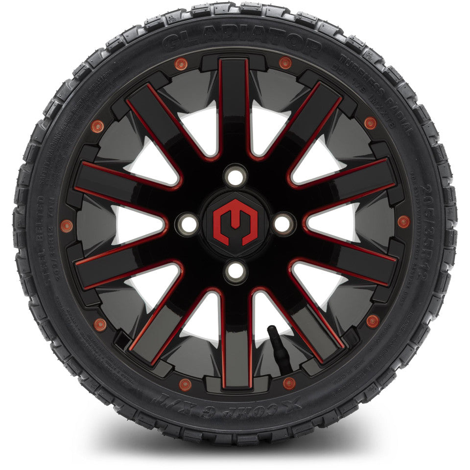 12" MODZ Mauler Glossy Black & Red - Tire and Wheel Combo