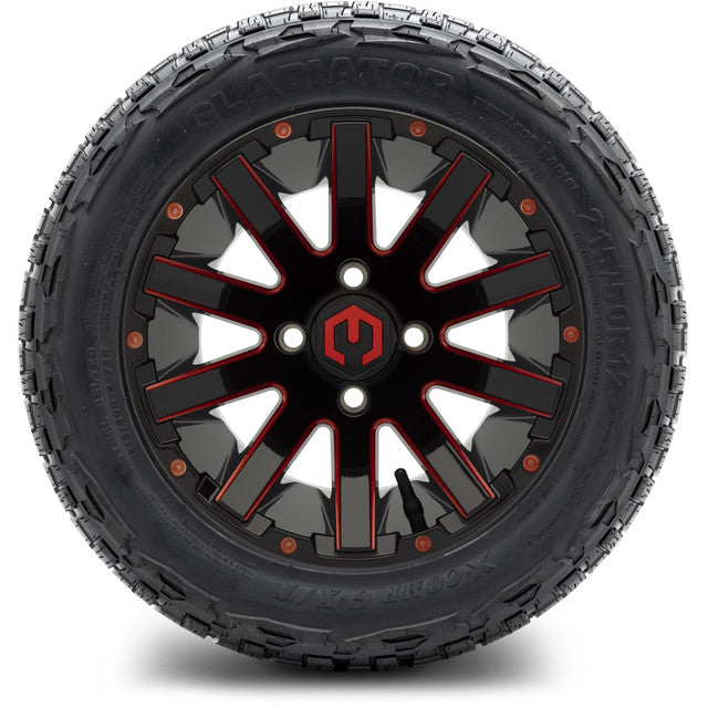 12" MODZ Mauler Glossy Black & Red - Tire and Wheel Combo