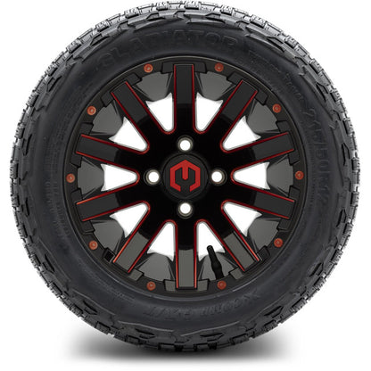 12" MODZ Mauler Glossy Black & Red - Tire and Wheel Combo