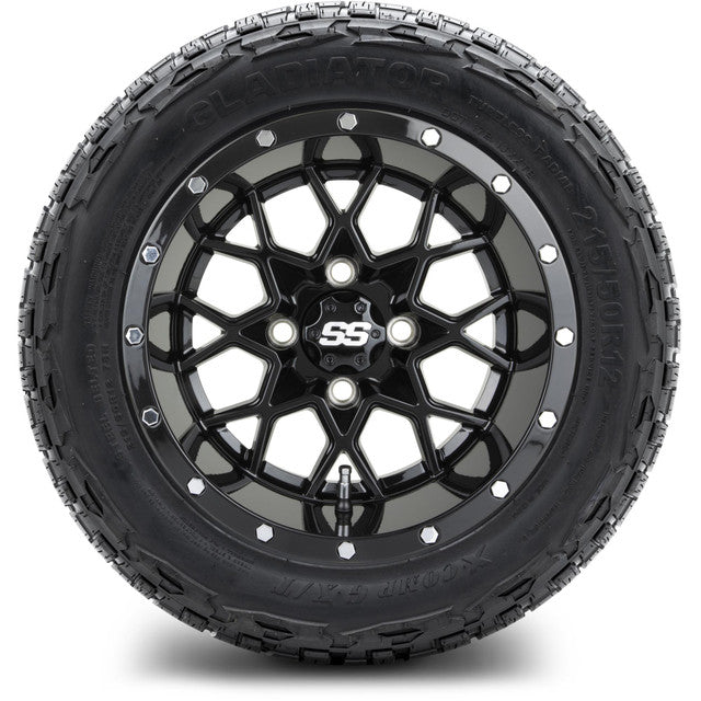 12" MODZ Vortex Glossy Black - Tire and Wheel Combo