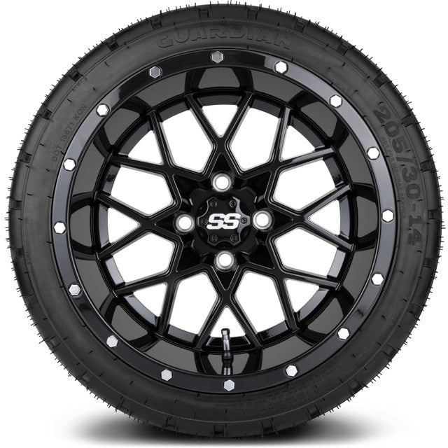 14" MODZ Vortex Glossy Black - Tire and Wheel Combo