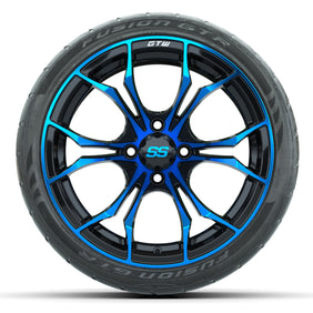 Set of (4) 15" GTW Spyder Blue/Black Wheels with 215/40-R15 Fusion GTR Street Tires