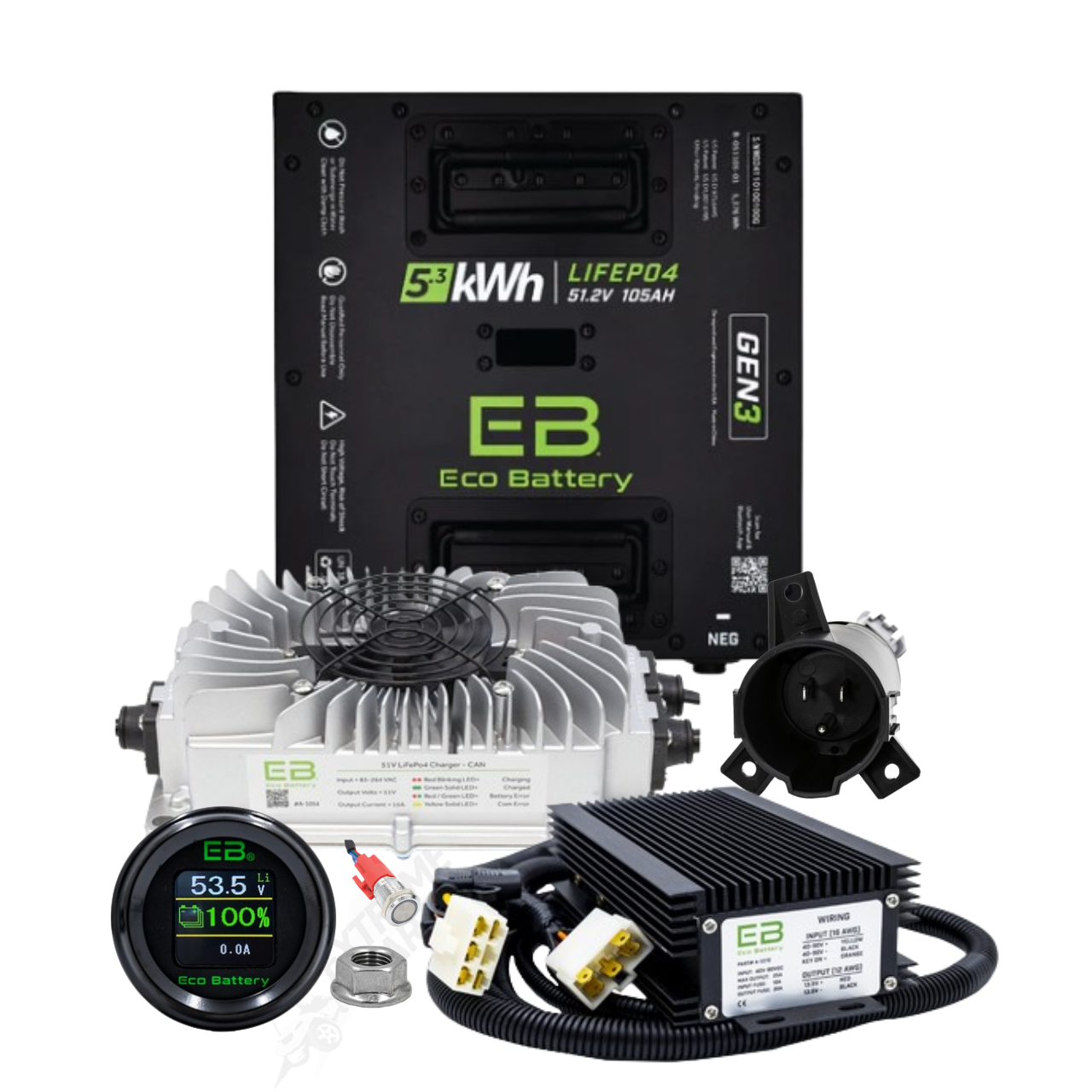 Eco Battery Gen3 48v 105ah Thru Hole Bundle - Club Car Precedent / Onward / Tempo