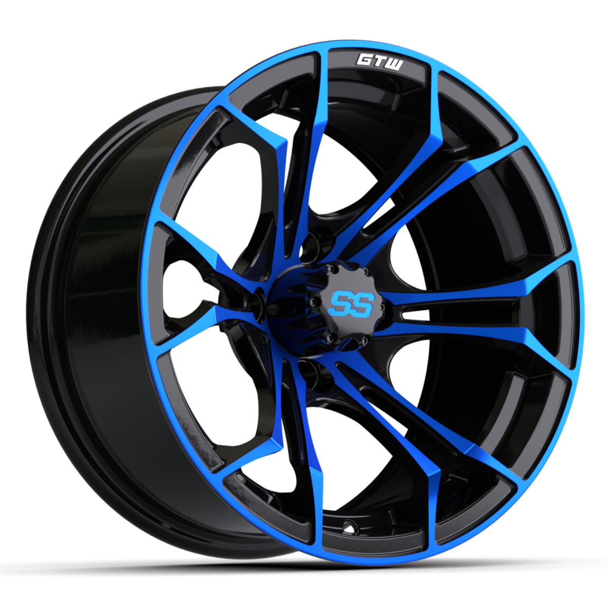 Wheel, 14X7 Spyder, Et-.25 Blk/Blue w/SS Cap