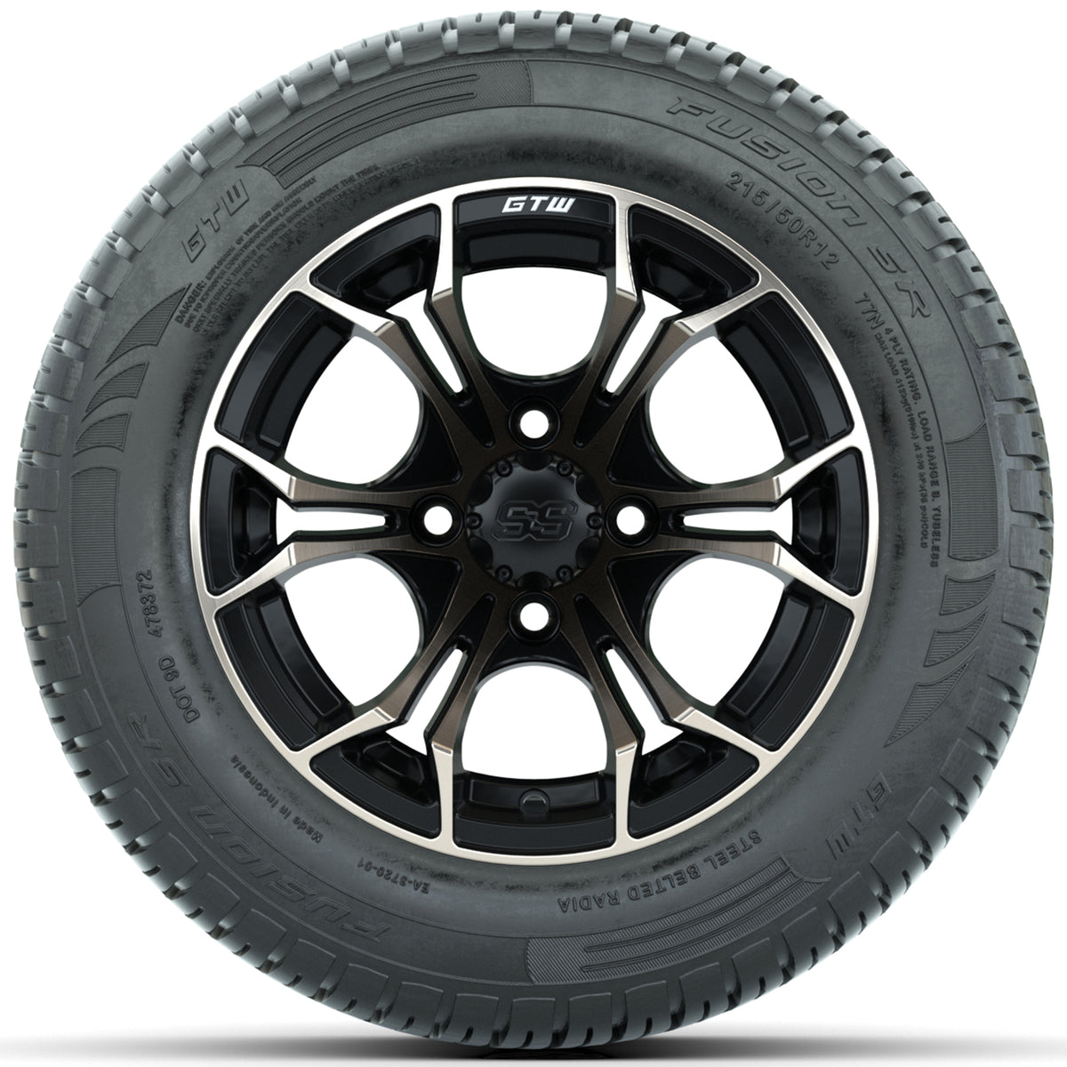 Set of (4) 12 in GTW Spyder Wheels with 215/50-R12 Fusion S/R Street Tires