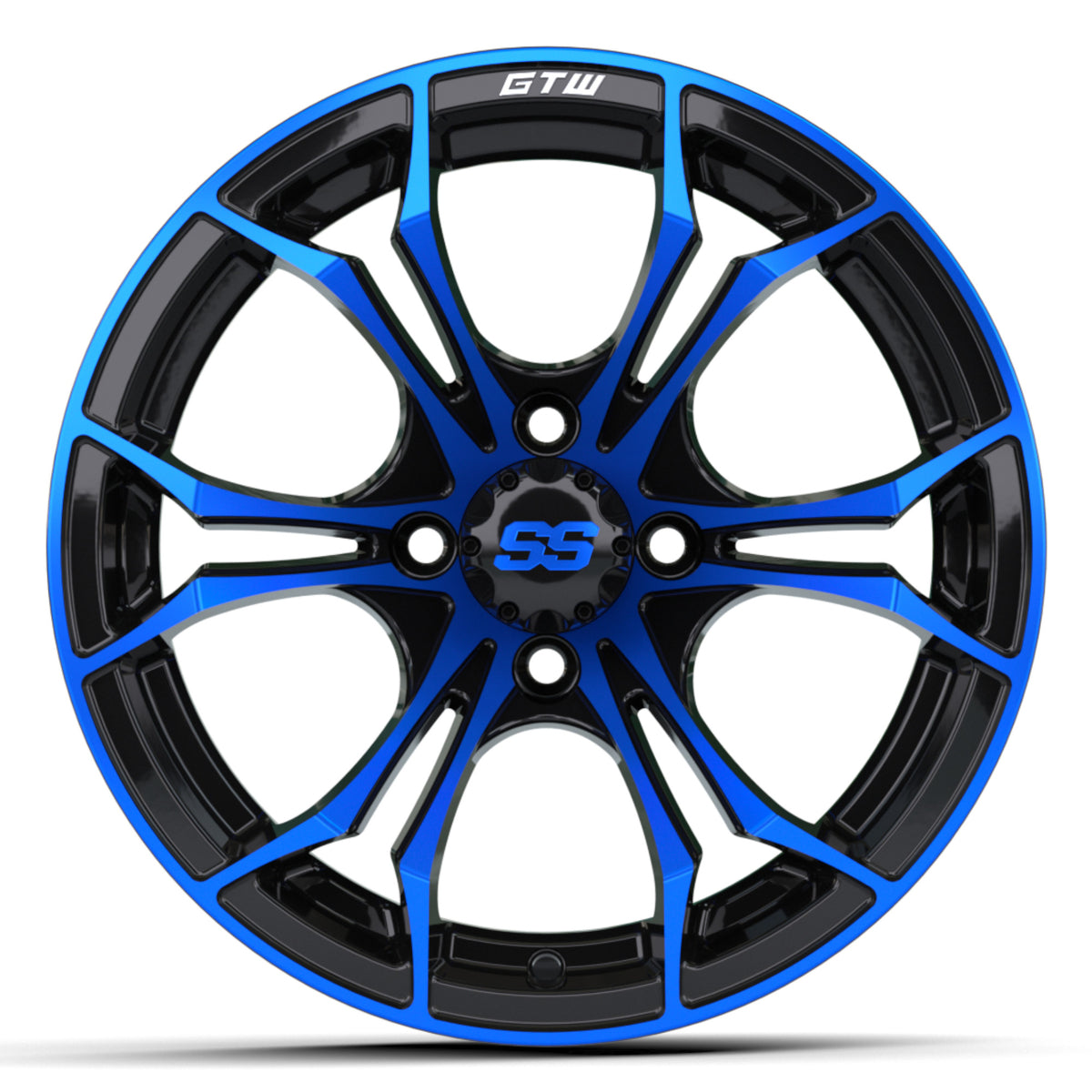 Wheel, 14X7 Spyder, Et-.25 Blk/Blue w/SS Cap